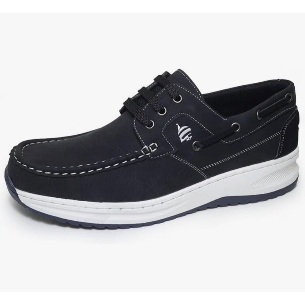 Loafers Mens Boat Shoes, 3-Eyelet, Cushioned Insole, Faux Leather Navy New